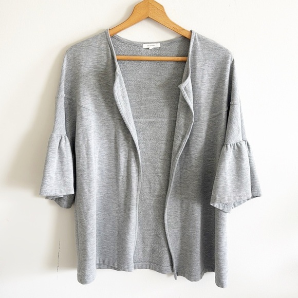 Pleione gray open front ruffled sleeve knit cardigan top size small - Picture 1 of 5